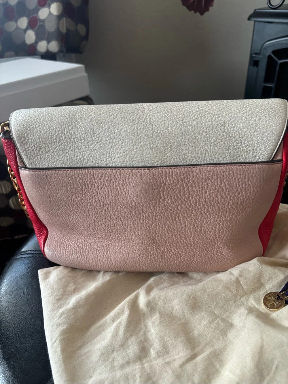 Tory Burch Two-Tone Cream & Blush Pebbled Leather Crossbody